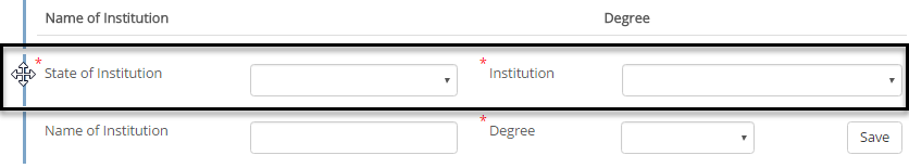 The editable view of a form with a row of questions selected.