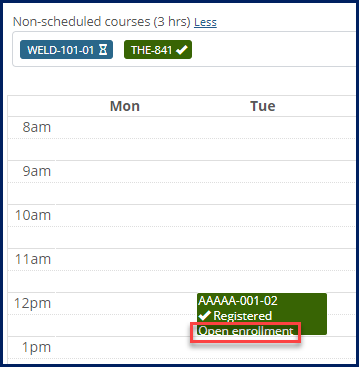 Calendar details with the Open Enrollment option displayed.