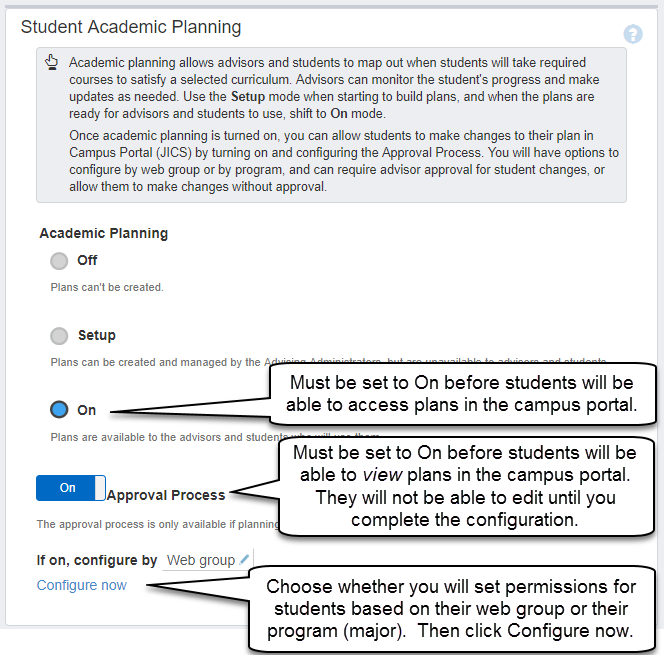 Example of J1 Web settings for My Academic Plan